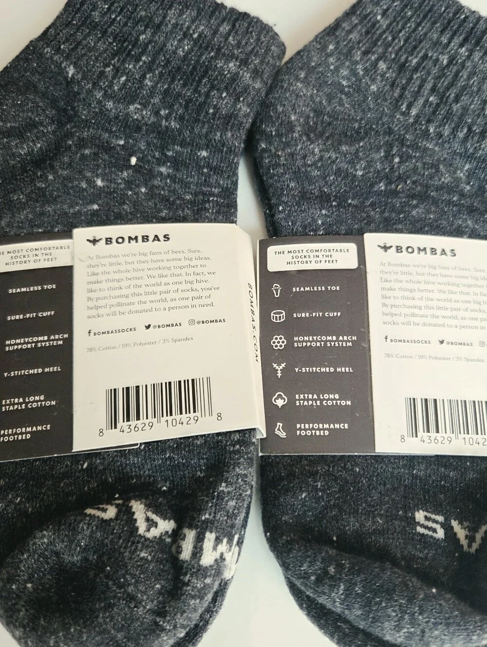 4 Pairs Of Bombas Quarter Gray Socks Size M